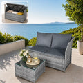 GIANGSUNNY 3 Patio Furniture Set with Storage, Outdoor Sectional Wicker Rattan Conversation Set with Loveseat & Glass Coffee Table, All-Weather Patio Seating (Grey, 3Pcs Set with Storage)