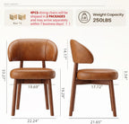MALOL Wooden Dining Chairs Set of 4, Modern Upholstered Dining Room Chair, PU Leather Kitchen Side Chairs with Curved Open Back for Living Room/Restaurant/Cafe, Brown