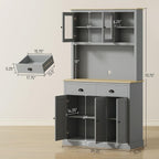 Kitchen Pantry Unit 71 inch, freestanding, Adjustable Shelves Three Heights, Wide countertop for Cable, Gray Oak Yellow Finish