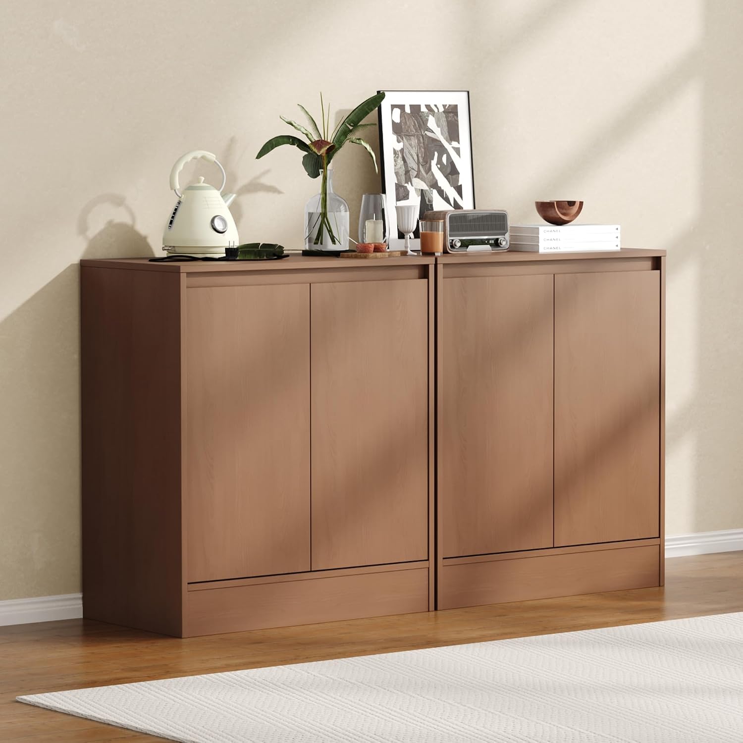Housoul Buffet Cabinet with Storage, Coffee Bar Cabinet with 2 Doors and Adjustable Shelf, Modern Kitchen Buffet Sideboard for Living Room, Kitchen, Walnut