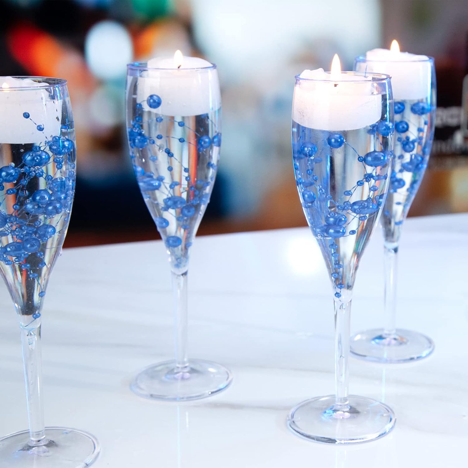 DomeStar 36 PCS Blue Pearl Strings for Floating Candle, Artificial Beads Strings Blue Faux Pearls Vase Fillers for Wedding Table Centerpiece DIY Garland