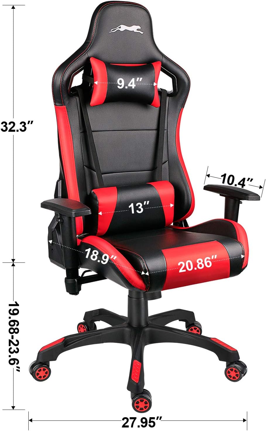 Leopard Gaming Chair, High Back PU Leather Office Chair, Adjustable Video Gaming Chairs, Swivel Racing Chair with Adjustable Armrest (Black/Red)