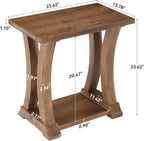 LITTLE TREE Solid Wood End Table, Narrow Side Table with Lower Storage Shelf, Rustic Accent Sofa Side Table for Living Room, Bedroom, Small Space