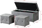 Ottoman Set of 3, 39'' Hinged Tufted Storage Ottoman Bench with Cushion, 2pcs Small Dorm Stools Couch Side Foot Rest