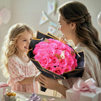 Glitter Rose Flower Bouquet, Fake Roses Bouquet 16 Pcs DIY Glitter Rose Bouquet Kits Birthday Gifts for Women Mom Mother's Day Anniversary Graduation - Hot Pink