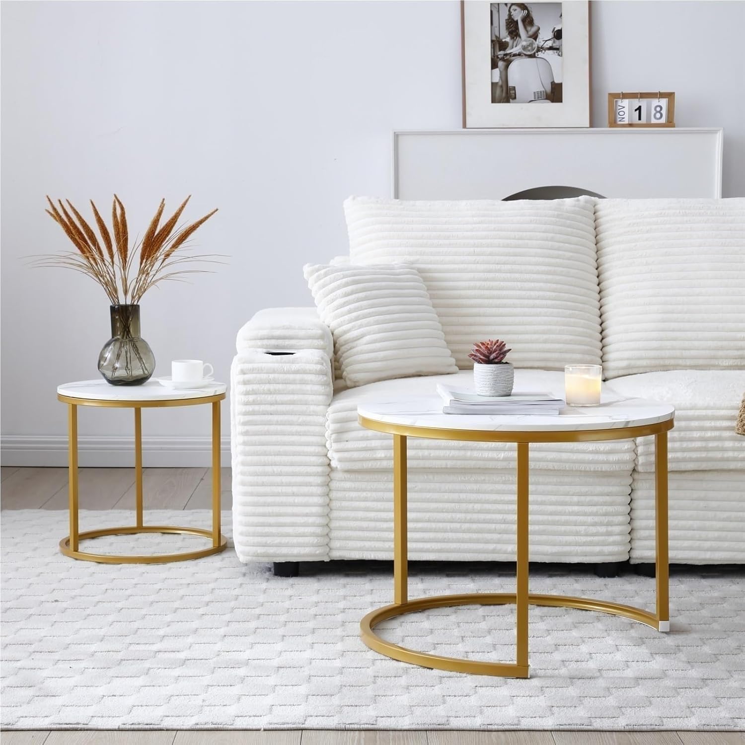 Stylish Round Nesting Coffee Table Combination Space Saving Stackable Design Suitable for Living Room Use Mesa De Centro para Sala Refines Overall Room Appearance