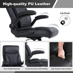 Youhauchair Executive Office Chair, Ergonomic PU Leather Computer Desk Chair with Lumbar Support, Flip-up Armrests and Adjustable Height, for Home Office, Black