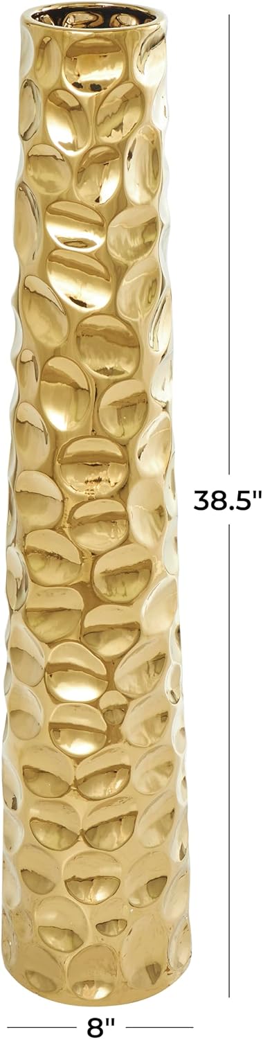 Deco 79 Ceramic Geometric Decorative Vase Bubble Centerpiece Vase with Concaved Circles, Flower Vase for Home Decoration 8" x 8" x 39", Gold