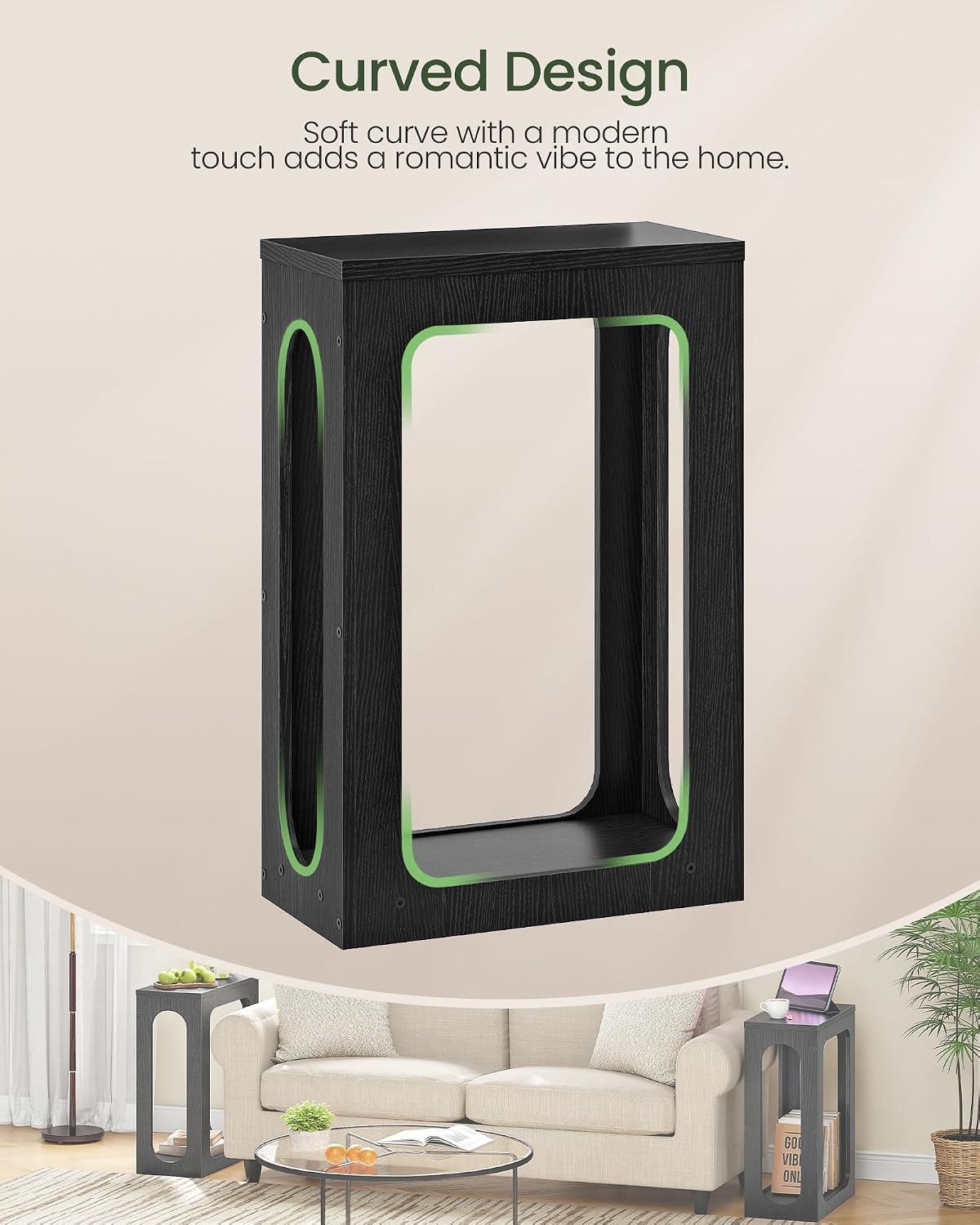 CHOEZON Narrow Side Table, Skinny End Table, Small Nightstand, Modern Geometric Structure, 2-Tier Sofa Bedside Partner, for Small Spaces, Living Room, Bedroom, Black MBZ10BB