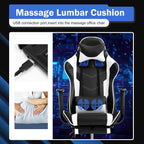 PC Gaming Chair Ergonomic Racing Office Chair Video Game Chair, Massage Function Lumbar Support with Arms Footrest & Headrest Nice Chic Desk Chair, Adjustable Home Office Chair - White