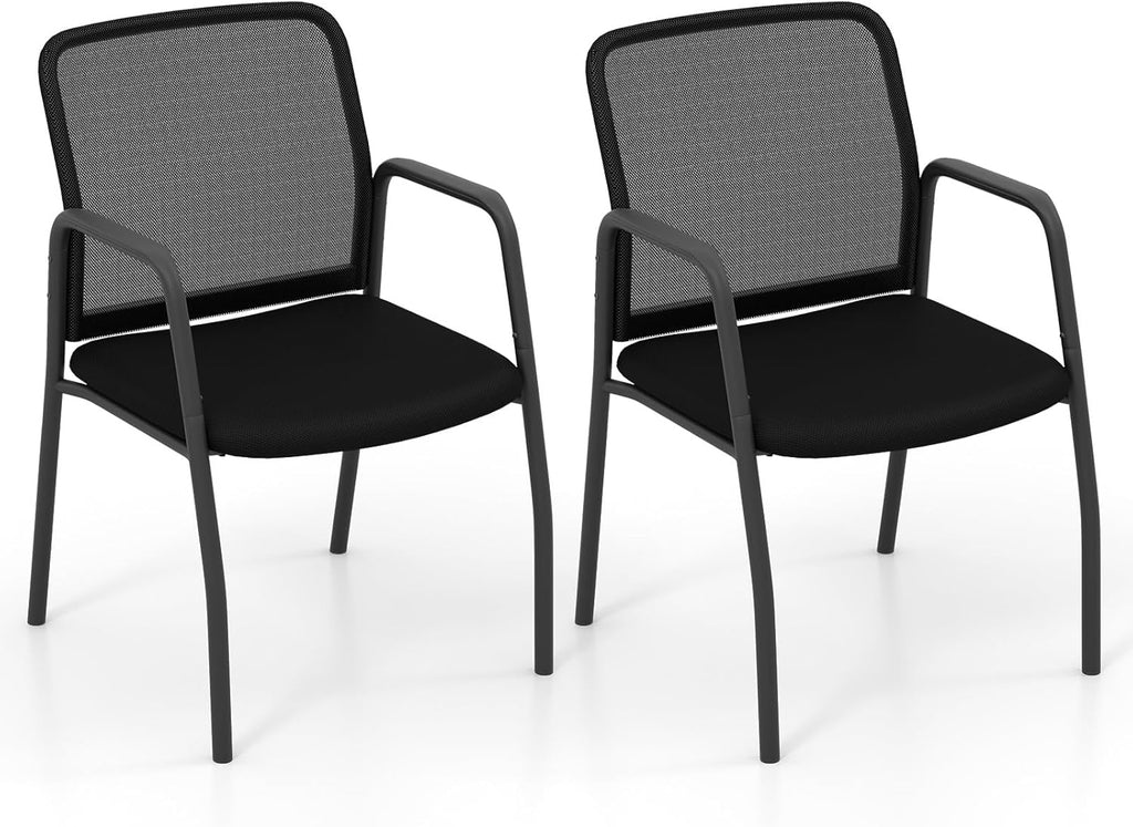 Giantex Office Guest Chair Set of 2, Waiting Room Chairs with Mesh Back, Padded Seat, Armrests, Metal Frame, 330 Lbs Capacity, Conference Chairs No Wheels for Reception Room, Meeting Room, Lobby (1)