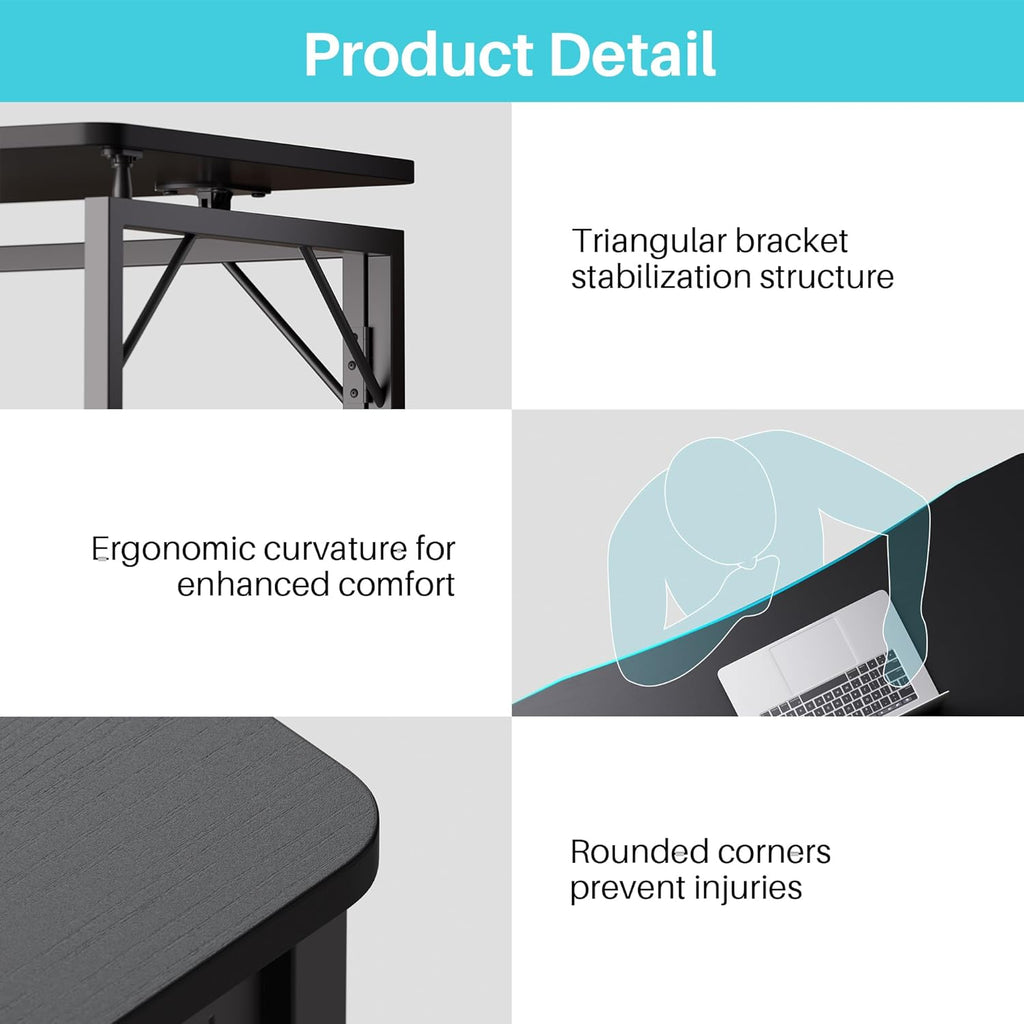 JOYMOOP Black 31.5" Folding Desk, No Assembly Small Foldable Desk for Home, Office, Wooden Top Folding Computer Desk for Working, Writing, Studying