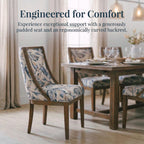 LZAREAL Farmhouse Dining Chairs Set of 2 Upholstered Dining Room Chairs with Curved High Back for Kitchen Restaurant Cafe Home, Walnut Color Wood Legs, Linen Floral Paded Seat