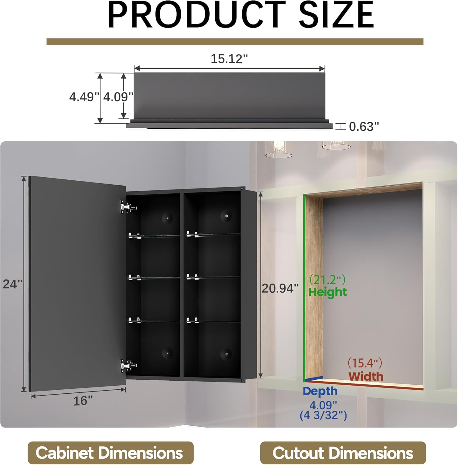 Medicine Cabinet with Mirror, 16 x 24 Frameless Beveled Bathroom Mirror with Storage, Aluminum Recessed or Wall Mount Medicine Cabinet, 6 Adjustable Shelves for Tall Bottles, DTC Soft Close