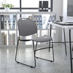 Flash Furniture 5 Pack HERCULES Series 880 lb. Capacity Gray Ultra-Compact Stack Chair with Black Powder Coated Frame