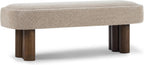 Christopher Knight Home Damas Boucle Upholstered Dining Bench, Wooden Entryway Bench, Long Sofa Footstool for Living Room, Bedroom End of Bed Bench, Khaki+Walnut