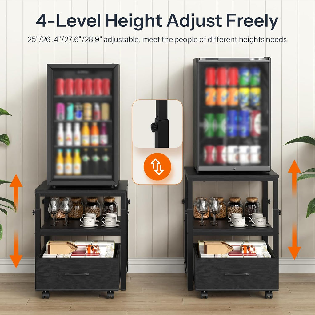 HOOBRO Mini Fridge Stand with Storage Basket, Height-Adjustable Mini Fridge Cabinet, Mini Fridge Stand with Wheels and Adjustable Feet, for Kitchen, Living Room, Black BB455BX01