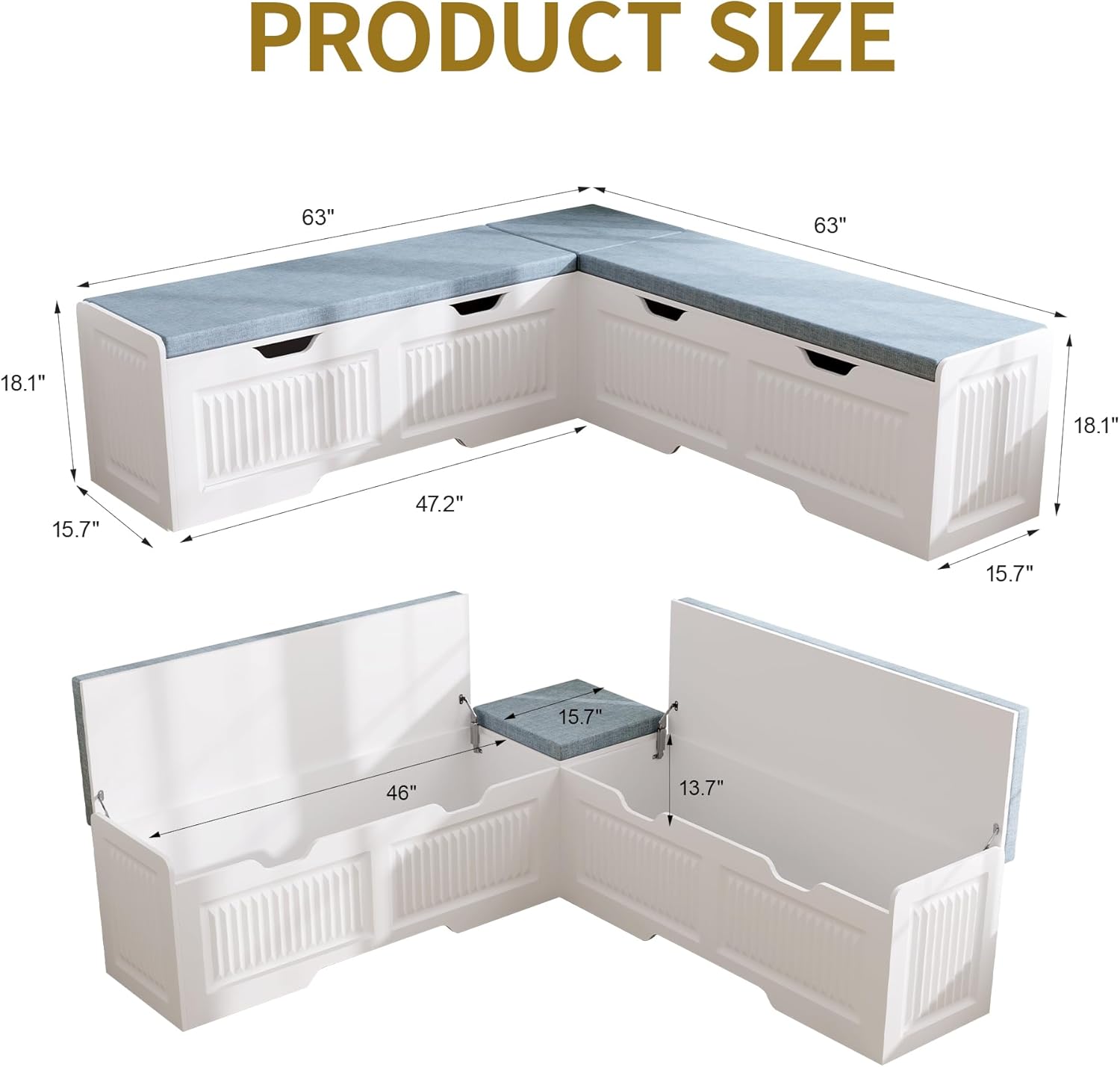 63" L-Shaped Breakfast Corner Storage Bench,Modern Banquette Seating with Cushioned Bench and Hidden Storage,Suitable for Dining Room,Kitchen Breakfast Nooks,and Corner Entryway. (White-01)