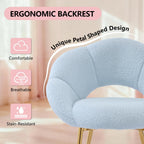 Petal Makeup Vanity Chair with Back,Modern Dining Chair,Upholstered Desk Chair for Girls with Gold Metal Legs for Home Office,Bedroom, (Blue)