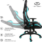 Leopard Gaming Chair, High Back PU Leather Office Chair, Adjustable Video Gaming Chairs, Swivel Racing Chair with Adjustable Armrest (Black/Light Blue)