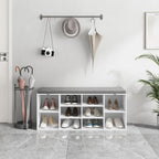 41" Shoe Storage Bench with Cushion, Entryway Shoe Rack with 10 Cubbies, Multifunctional Shoe Organizer Bench for Hallway, Bedroom, Living Room, White