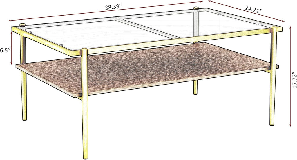 IANIYA Glass Coffee Table Modern Center Table,Small Coffee Table Sofa Side Tea Table for Living Room,Tempered Glass-top with Metal Frame