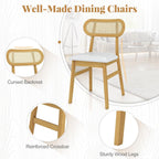 GOFLAME Wooden Dining Chairs Set of 4, Mid-Century Modern Kitchen Chairs with Upholstered Seat & Rattan Backrest, Faux Leather Cover, Armless Side Chairs for Dining Room, Restaurant, White