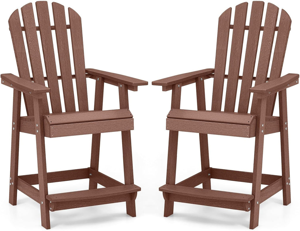 Tangkula Outdoor Bar Stool, HDPE Tall Adirondack Chair with Armrest & Footrest, Weather Resistant 47 Inch Counter Height Barstool Lifeguard Chair for Pool Deck Patio Garden, Balcony Chairs (2, Coffee)