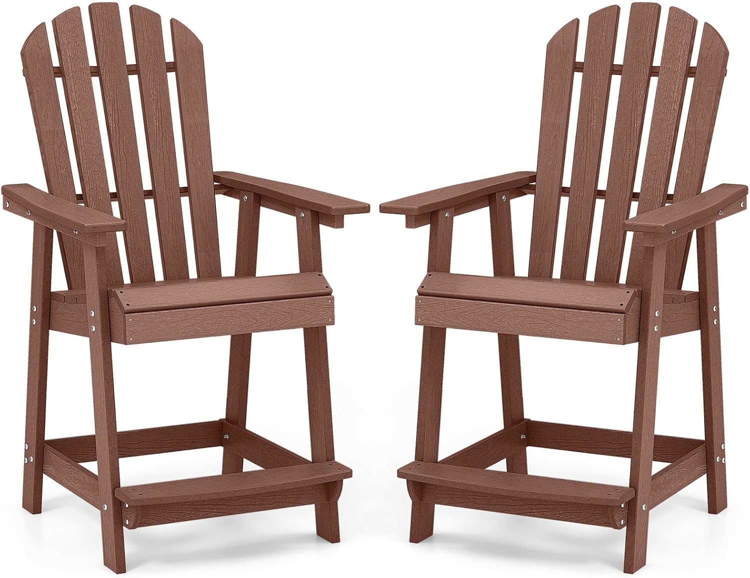 Tangkula Outdoor Bar Stool, HDPE Tall Adirondack Chair with Armrest & Footrest, Weather Resistant 47 Inch Counter Height Barstool Lifeguard Chair for Pool Deck Patio Garden, Balcony Chairs (2, Coffee)