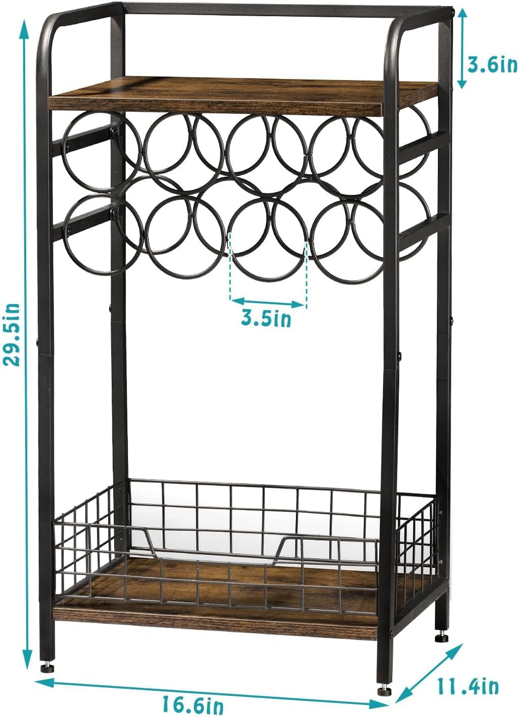 3-Tier Wine Rack Freestanding Floor Cabinet Corner Bar Cabinet Bar Cart,12 Individual Wine Storage Bottle Compartments Corner Bar Cabinet Holder,Wood + Black Frame Liquor Cabinet
