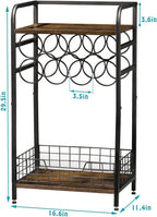 3-Tier Wine Rack Freestanding Floor Cabinet Corner Bar Cabinet Bar Cart,12 Individual Wine Storage Bottle Compartments Corner Bar Cabinet Holder,Wood + Black Frame Liquor Cabinet