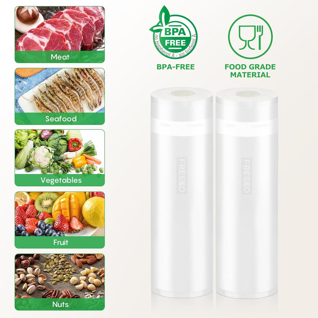FRESKO Vacuum Sealer Bags Rolls with Write-On Labels, 11" x 20' 2 Pack Bags, BPA Free, Heavy Duty, Customized Size for Food Storage and Sous Vide