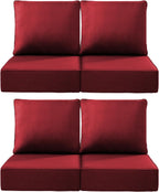 Luxury 22x24/22x25 6-Inch Outdoor Chair Cushions Set of 4 - Heavy Duty Water-Resistant Seat Cushion for Patio Furniture Set Dining Gliding Rocking Chairs Loveseat L-Shape Sofa - Red
