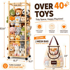 Stuffed Animal Storage & Organizer, Wooden Cute Zoo | 2 Removable Hanging Storage Net, Toy Holder, For Toddler Rooms, Playrooms & Bedrooms