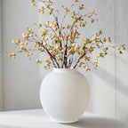 Large White Ceramic Vase, 10.8" Sandstone White | Round Rustic Table Vase, Farmhouse Style, Minimalist Hand-made, Textured, Home Decor