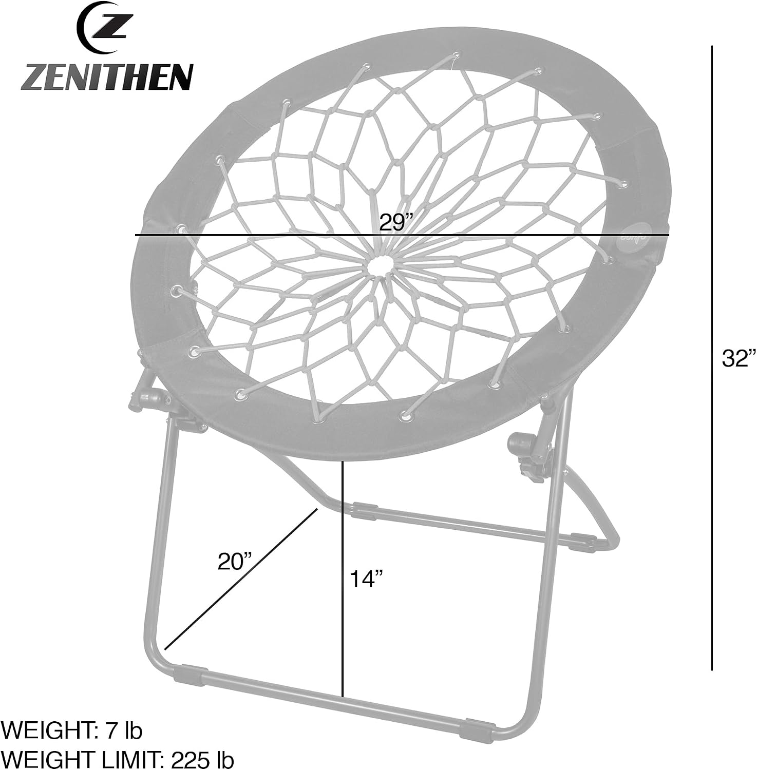 Zenithen Foldable 29" Bunjo Bungee Chair, Teal (Pack of 1) - Lightweight Collapsible Seating for Teens, Adults, Dorms, Bedrooms, Camping & Gaming - 225lb Capacity Portable Seat