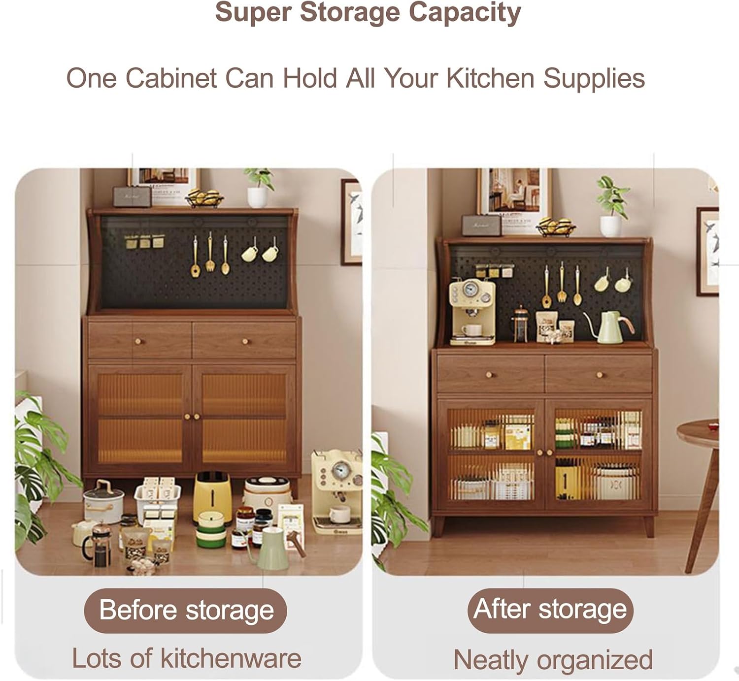 Kitchen Pantry Cabinet, Tall Storage Cabinet with Drawer, Freestanding Kitchen Cupboard, Coffee Bar Workstation, for Dining Room, Living Room(Brown,120x70cm/47.2x27.6in)
