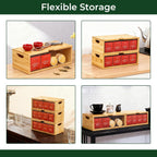 Stackable Bamboo Tea Box Organizer (Set of 2) - Large Capacity Tea Bag Storage Holder for Pantry & Cabinet - Multipurpose Tea Chest - Sustainable Kitchen Drawer & Office Breakroom Decor