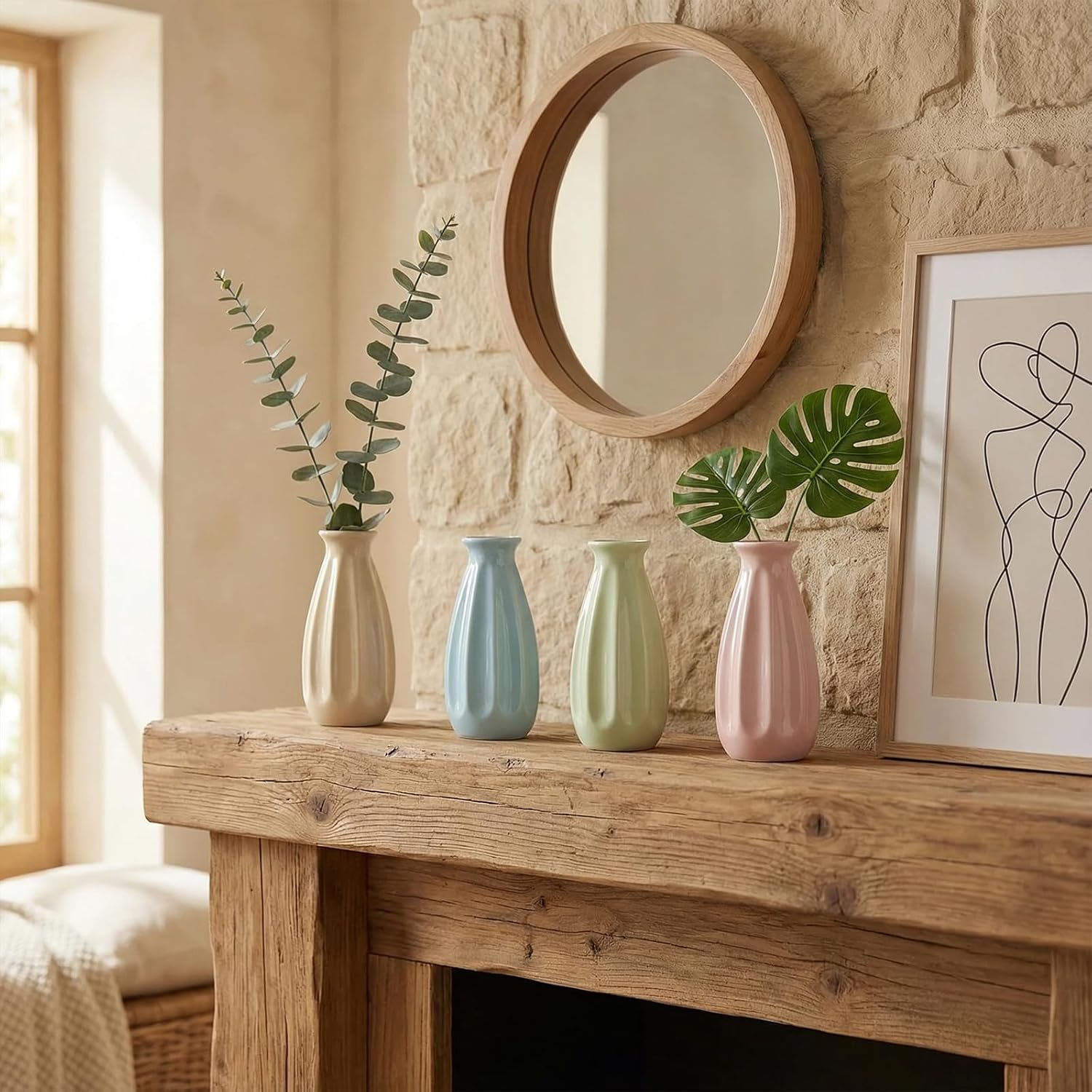 6-Pack Simple Vase Set for Flowers Plants, Small Cute Flower Vase for Modern Table Shelf Home Decor Wedding Boho Decor, Farmhouse