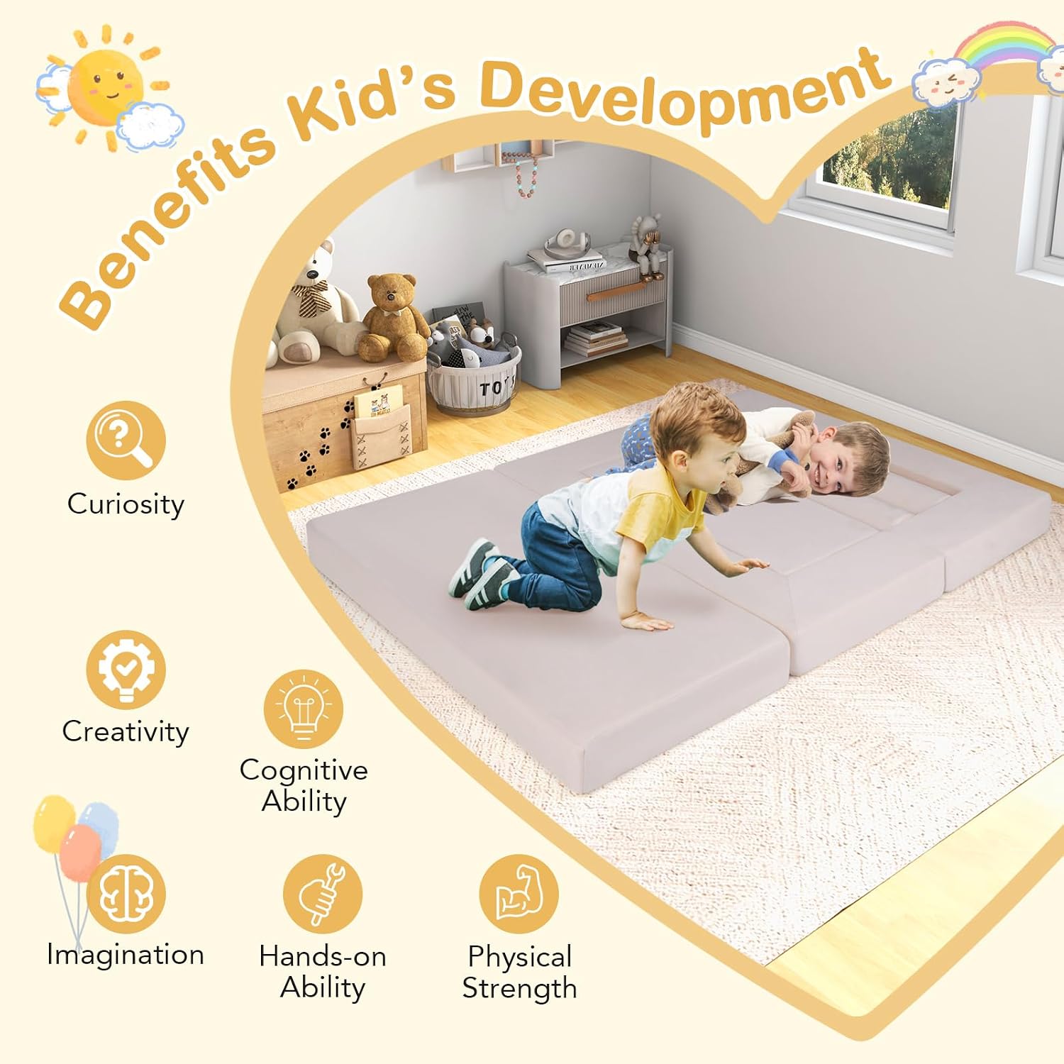 Costzon 9 Pcs Kids Play Couch, Versatile Building Fort Foam Play Couch for Boys & Girls, Crawling Floor Sofa for Sleeping, Convertible Soft Foam Playset for Kids Teen Playroom Bedroom Gifts