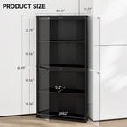 Loomie Corner Display Cabinet with 7 Color LED Lights, 62" Lighted Curio Cabinet with Glass Doors for Collectibles, 4-Tier Showcase Display Case with Human Body Sensor for Toys, Books, Black