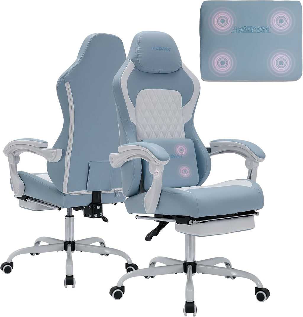 Computer Chair Gaming Ergonomic High Back Office Chairs for Adults Massage Lumbar Comfortable Leather Adjustable Swivel PC Video Game Gamingchair with Footrest