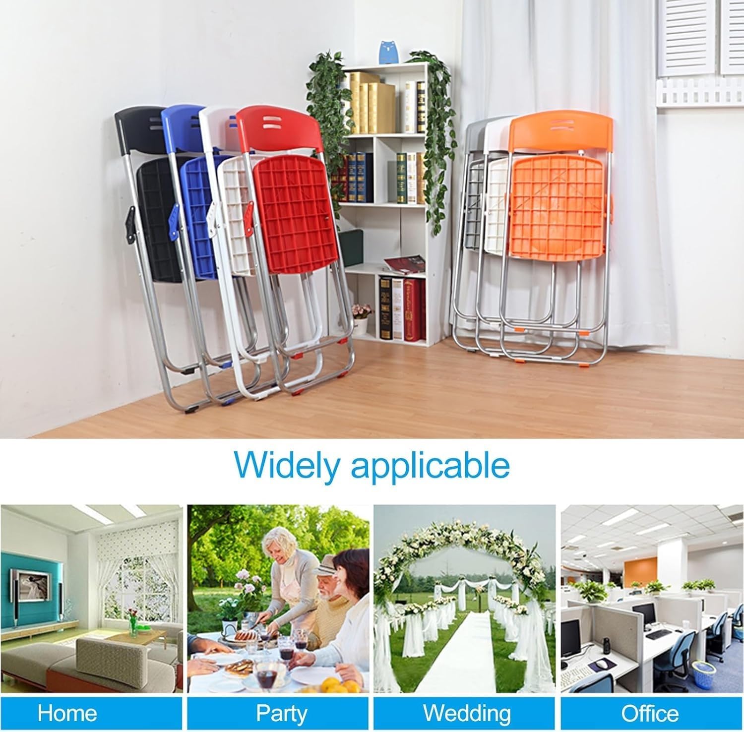 Plastic Folding Chairs for Parties and Weddings, Folding Office, Stackable Commercial Event Seats with(White)