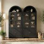 71" Tall Arched Kitchen Pantry, Modern Farmhouse Kitchens Storage Cabinets, Versatile Cupboard for Kitchen, Dining Room, Black, 1 Pc