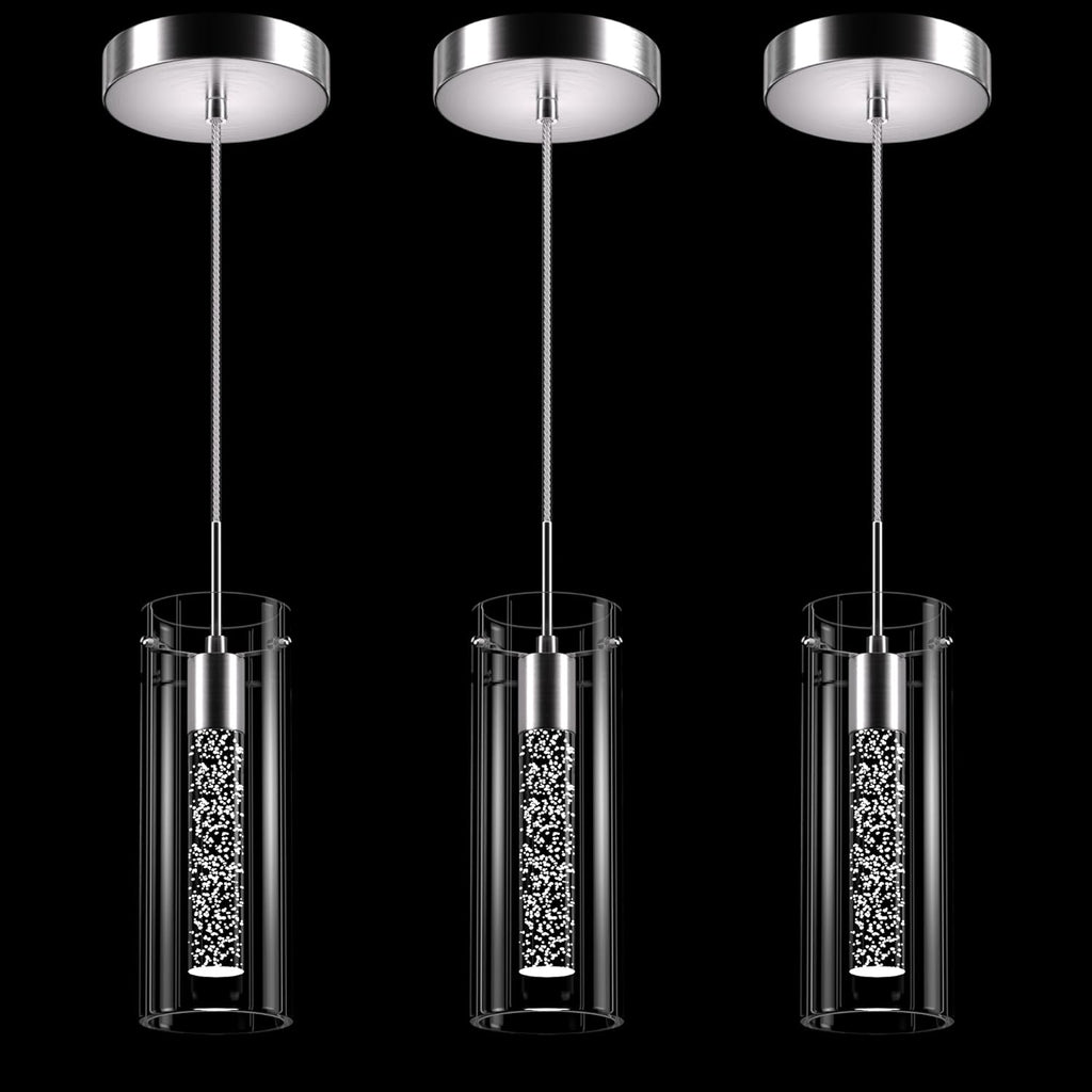 Pendant Ceiling Light Fixture, LED Kitchen Lighting Crystal Pendant Lights Kitchen Island, 1-Light Integrated Kitchen Hanging Light Fixture Modern Island Light with Bubble Glass Three Pack