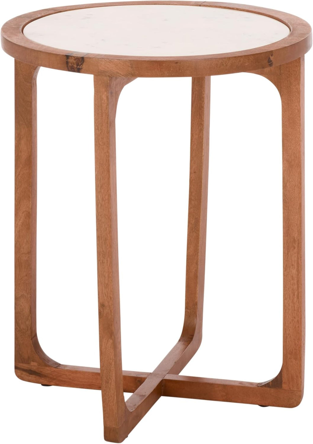 SAFAVIEH Home Collection – Minori Walnut Solid Wood & White Marble Round Top Side Table (ACC5515A)