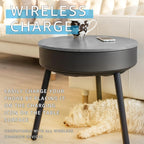 Smart Round Side Table with Charging and Smart Round Coffee Table - in Sound System, Modern Bedside Table for Nursery and Bedroom, Nightstands with Charging Station