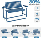 WACASA 48" Outdoor Bench, HDPE Weatherproof Porch Bench, 2-Person Garden Benches with 660 Lbs, Waterproof Patio Benches for Outside Balcony Deck Backyard, Blue