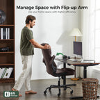 amseatec Office Chair, Executive PU Leather Chair, Ergonomic Computer Desk Chair with Lumbar Support and Adjustable Flip-Up Arms, Rocking Task Chair, Brown