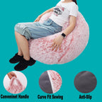Fluffy Stuffed Animal Storage Bean Bag Chair Cover (No Filler), Faux Fur Comfy Bean Bag Cover for Organizing Plush Toys or Textile, for Adults Teens Kids Girls, Rainbow